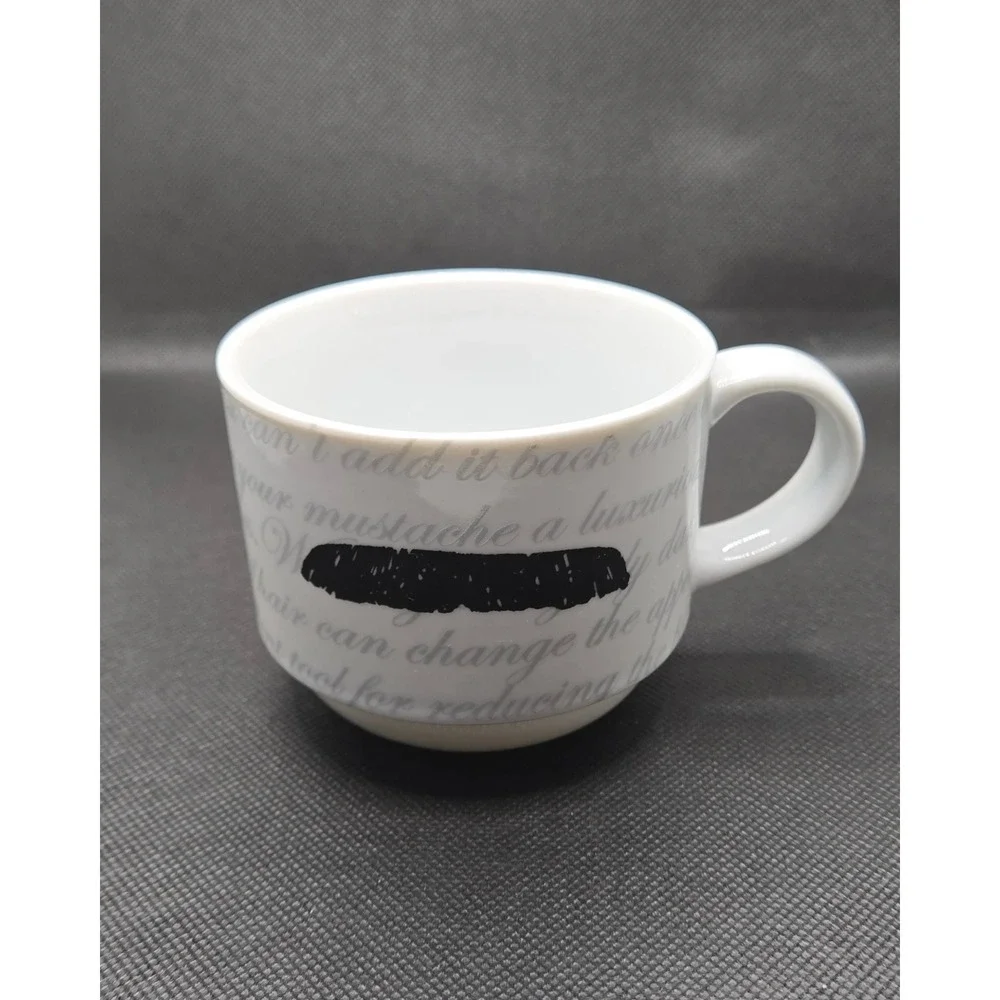 Set of 4 Pier 1 Mustache Ceramic Coffee Mugs White Black Handlebar Chevron Mugs